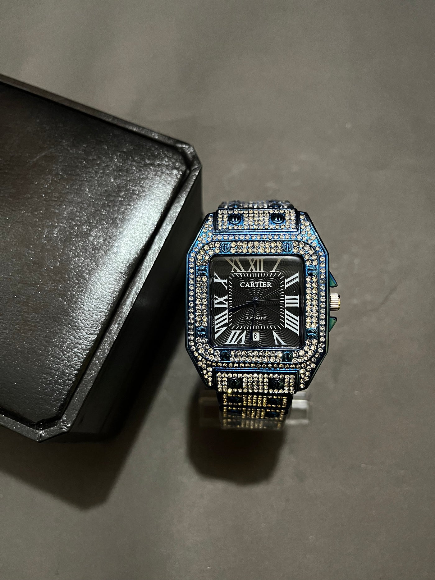 Iced Out Stone Square Watch (Blue) with Box