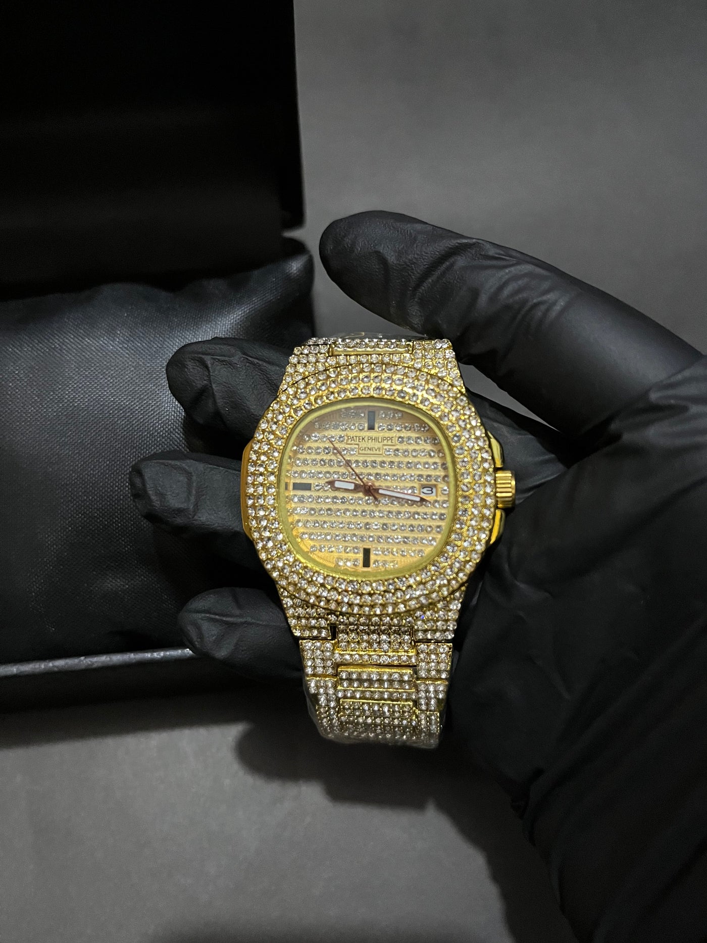 Patek Philippe Iced Out Watch (Gold) with Box