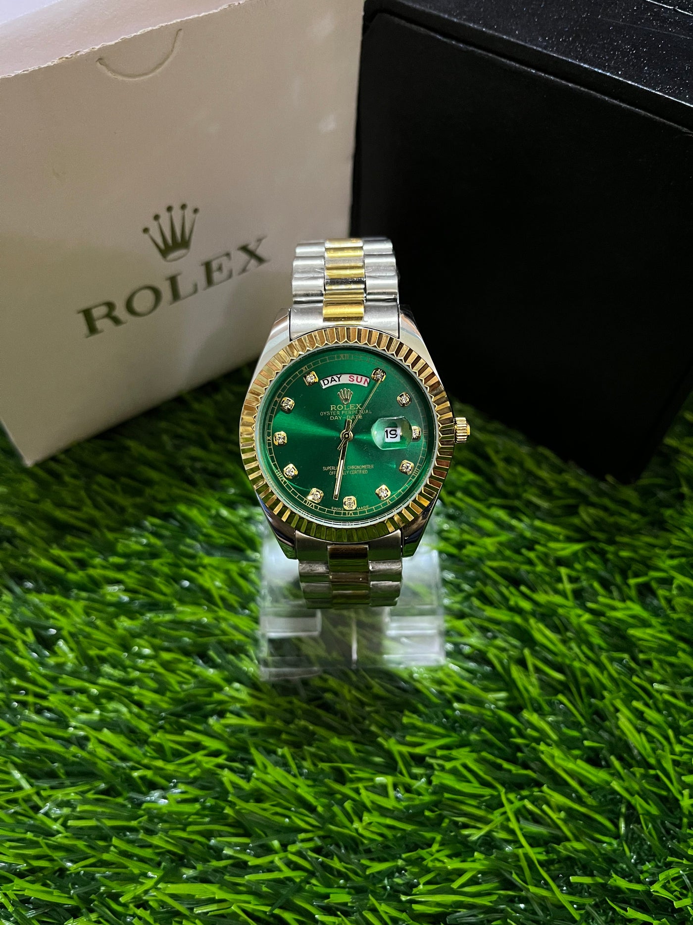 Rolex Oyster Perpetual Day-Date Stainless Steel Watch with Box