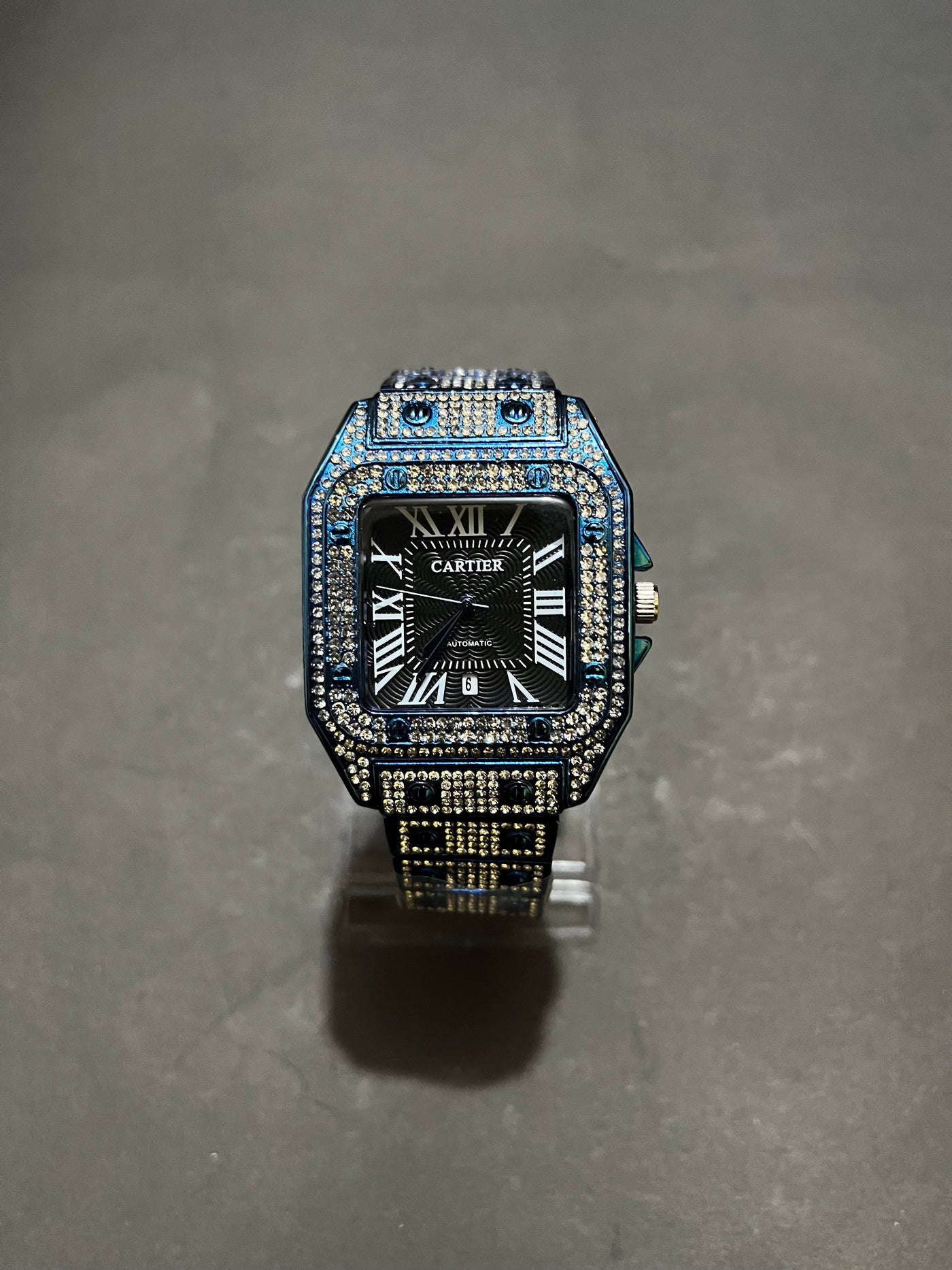 Iced Out Stone Square Watch (Blue) with Box