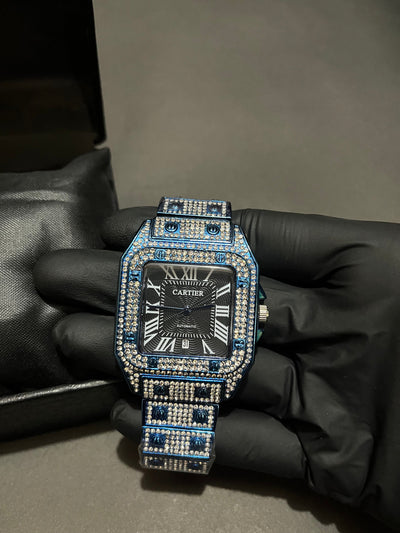 Iced Out Stone Square Watch (Blue) with Box