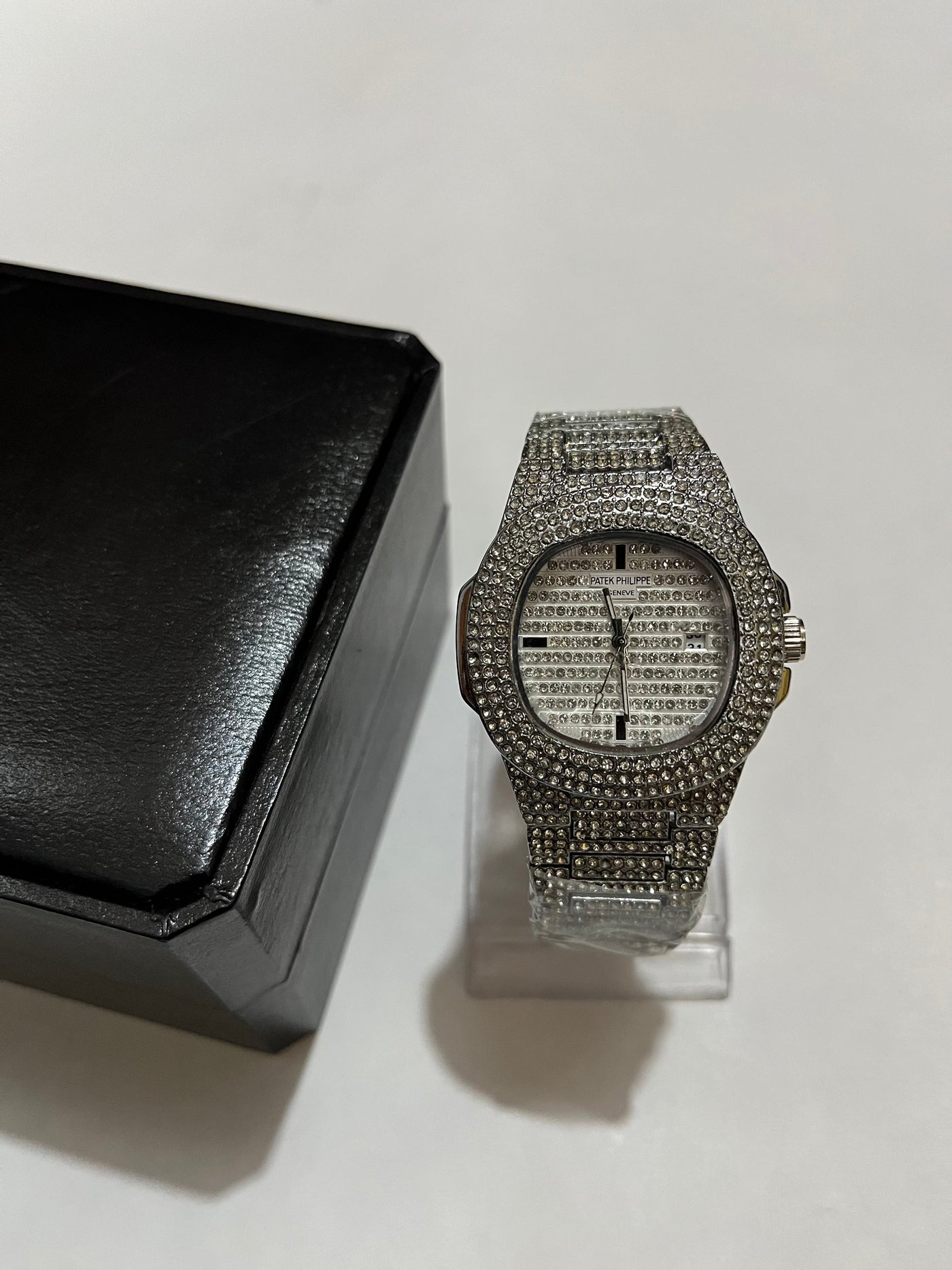 Patek Philippe Iced Out Watch (Silver) with Box