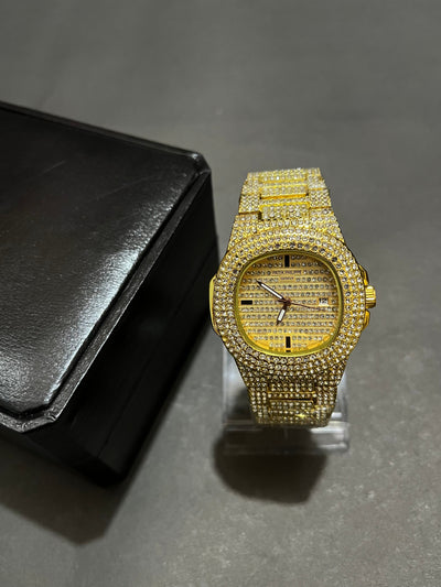 Patek Philippe Iced Out Watch (Gold) with Box