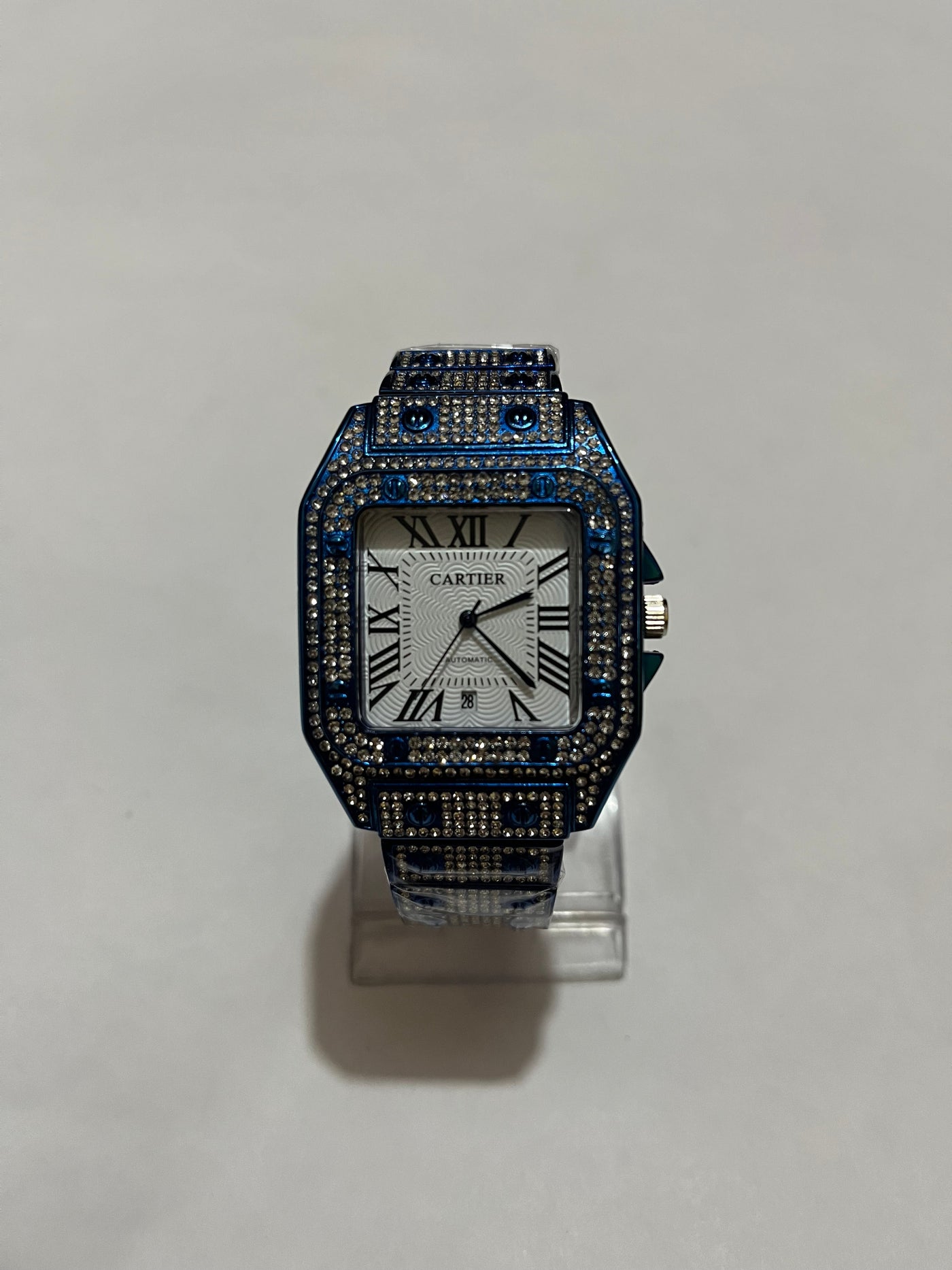 Iced Out Stone Square Watch (Blue) with Box